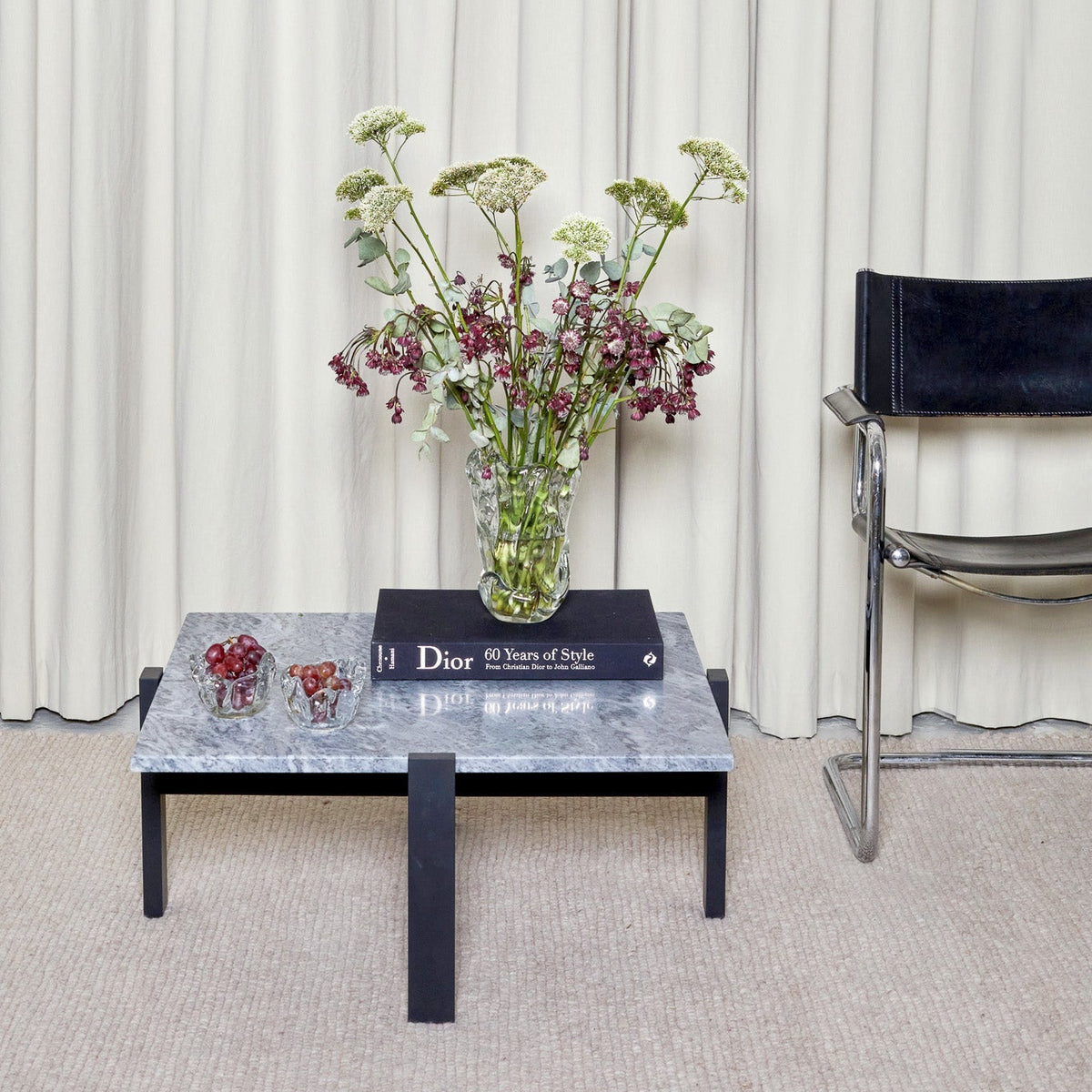 Inka sófaborð / Svartlökkuð Eik / Grár Marmari