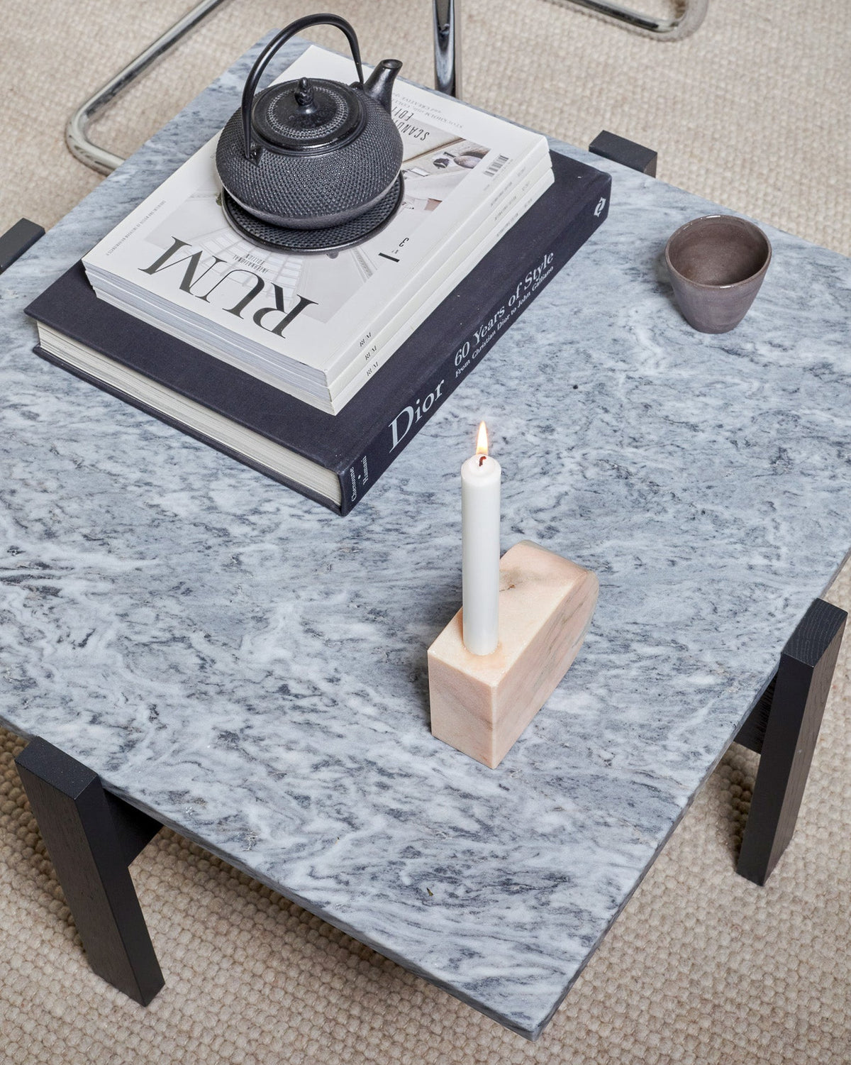 Inka sófaborð / Svartlökkuð Eik / Grár Marmari